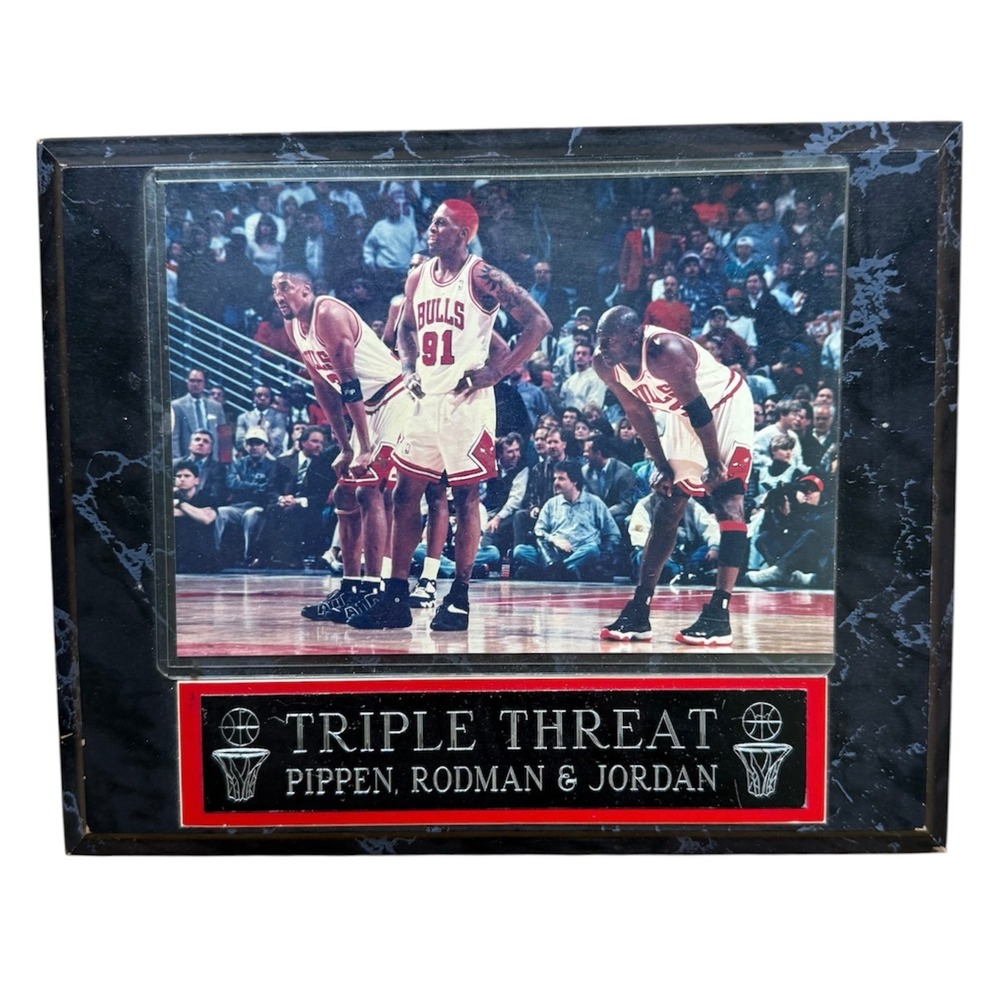 Chicago Bulls Memorabilia Plaque Triple Threat Pippen Rodman Jordan 1995-96